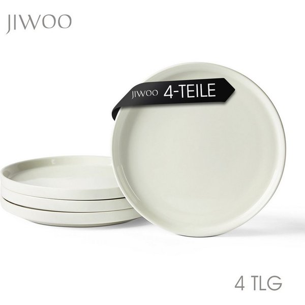 JIWOO Teller 4er Ø21cm,Frühstücksteller Steakteller Pastateller Brotteller Plate, (4 St), Keramik Hochwertiges Tellerset Weiß Mikrowellen spülmaschinenfest