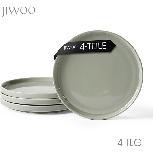 JIWOO Teller 4er Ø21cm,Frühstücksteller Steakteller Pastateller Brotteller Plate, (4 St), Keramik Hochwertiges Tellerset Grau Mikrowellen spülmaschinenfest