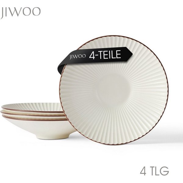 JIWOO Teller 4er Ø24,8cm, Salatteller Pastateller Frühstücksteller Dessertteller, (4 St), Keramik Hochwertiges Tellerset Weiß Mikrowellen spülmaschinenfest