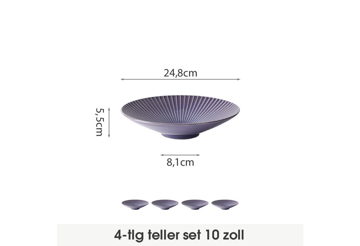 JIWOO Teller 4er Ø24,8cm, Salatteller Pastateller Frühstücksteller Dessertteller, (4 St), Keramik Hochwertiges Tellerset Lila Mikrowellen spülmaschinenfest – Bild 2 von 5