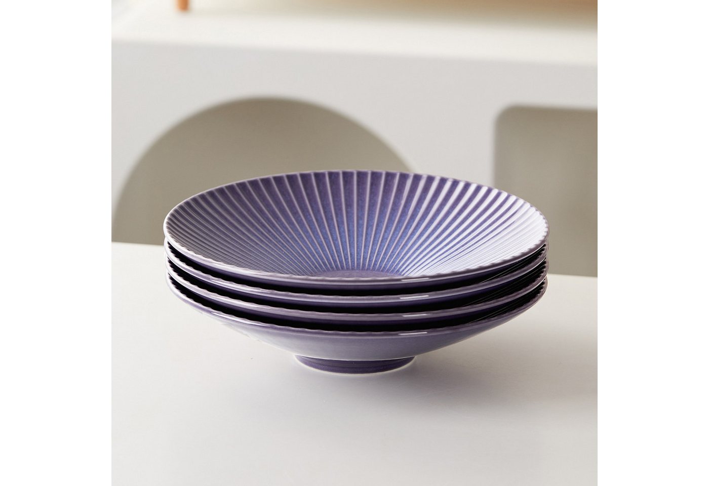 JIWOO Teller 4er Ø24,8cm, Salatteller Pastateller Frühstücksteller Dessertteller, (4 St), Keramik Hochwertiges Tellerset Lila Mikrowellen spülmaschinenfest – Bild 5 von 5