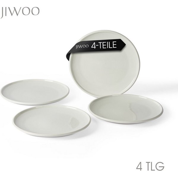 JIWOO Teller 4er Ø25,2 cm, Speiseteller Frühstücksteller Salatteller Dessertteller, (4 St), Hochwertige Plate Keramik Tellerset Weiß Mikrowellen spülmaschinenfe