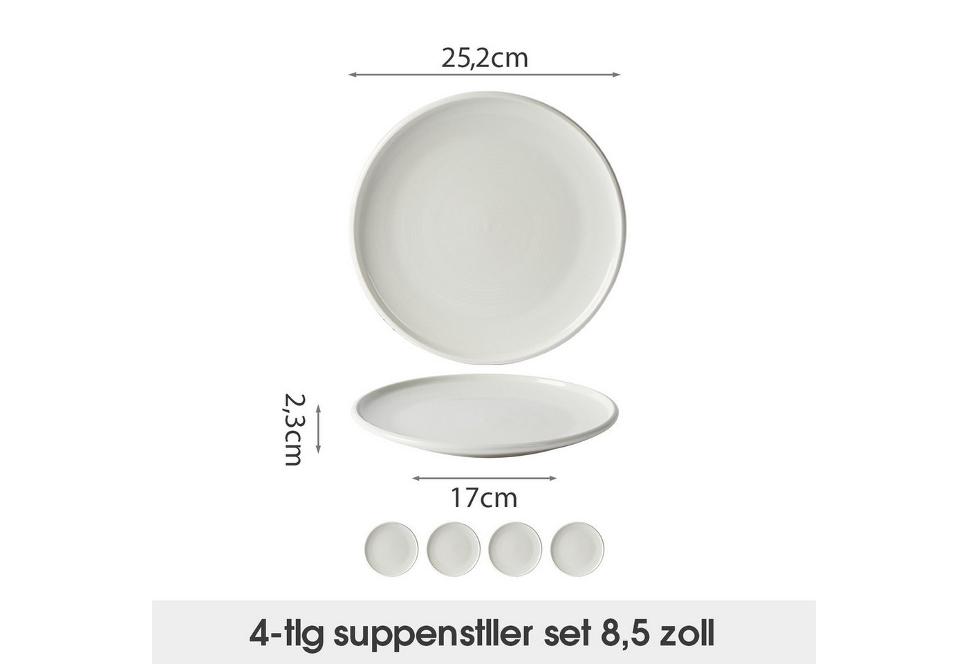 JIWOO Teller 4er Ø25,2 cm, Speiseteller Frühstücksteller Salatteller Dessertteller, (4 St), Hochwertige Plate Keramik Tellerset Weiß Mikrowellen spülmaschinenfe – Bild 2 von 5