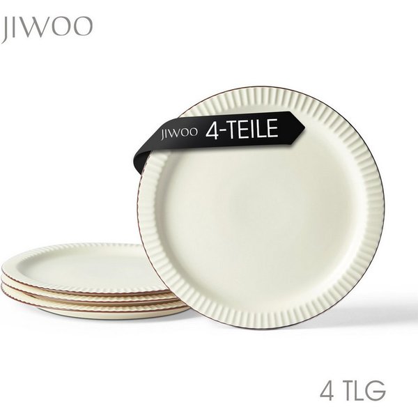 JIWOO Teller 4er Ø25,4cm, Steakteller Salatteller Pastateller Dessertteller Plate, (4 St), Keramik Hochwertiges Tellerset Weiß Mikrowellen spülmaschinenfest