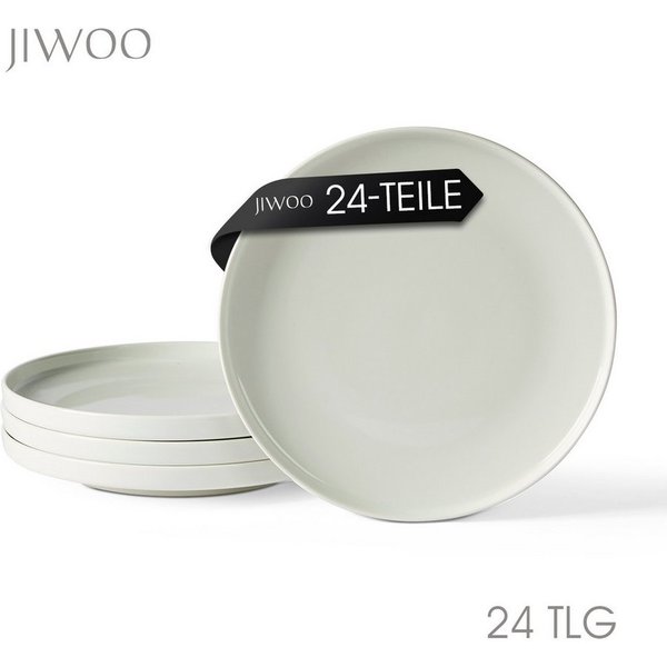 JIWOO Teller 4er Ø27,7cm, Speiseteller Steakteller Dessertteller Brotteller Plate, (24 St), Keramik Geschirr set Teller Weiß Mikrowellen spülmaschinenfest Ø26,5