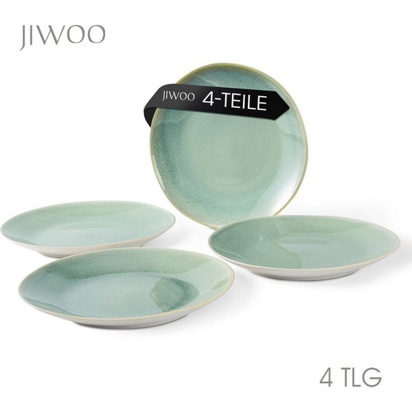 JIWOO Teller 4er Ø27,7cm, Speiseteller Steakteller Pastateller Dessertteller, (4 St), Keramik Hochwertiges Tellerset Grün Mikrowellenofen Spülmaschine