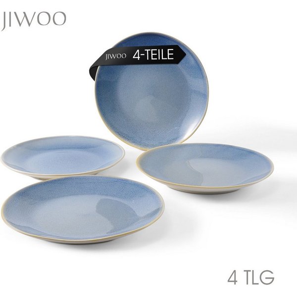 JIWOO Teller 4er Ø27,7cm, Speiseteller Steakteller Pastateller Dessertteller, (4 St), Keramik Hochwertiges Tellerset Blau Mikrowellenofen Spülmaschine