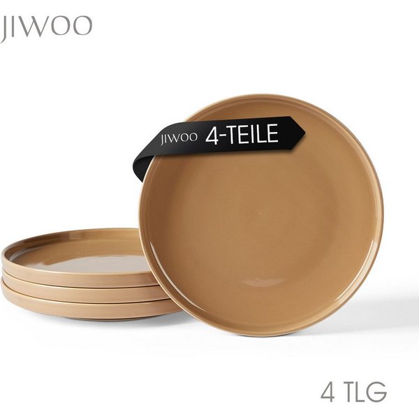 JIWOO Teller 4er Ø27,7cm, Speiseteller Steakteller Dessertteller Brotteller Plate, (4 St), Keramik Geschirrset Teller Braun Mikrowellen spülmaschinenfest Ø26,5c