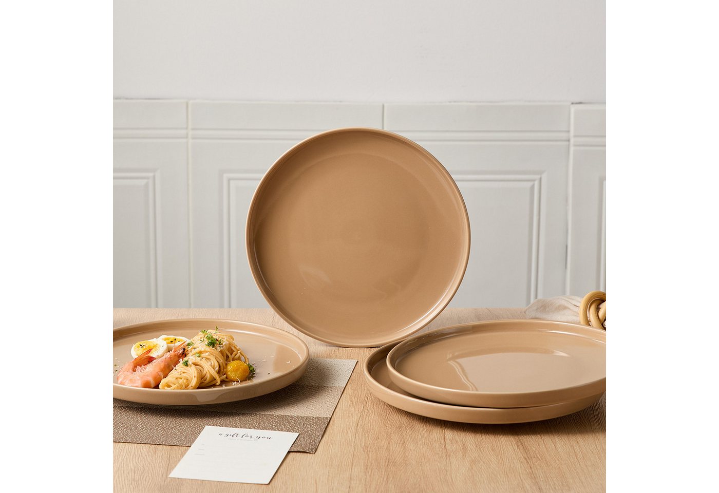 JIWOO Teller 4er Ø27,7cm, Speiseteller Steakteller Dessertteller Brotteller Plate, (4 St), Keramik Geschirrset Teller Braun Mikrowellen spülmaschinenfest Ø26,5c – Bild 5 von 5