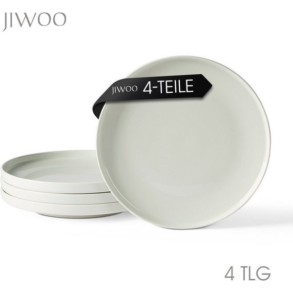 JIWOO Teller 4er Ø27,7cm, Speiseteller Steakteller Dessertteller Brotteller Plate, (4 St), Keramik Geschirr set Teller Weiß Mikrowellen spülmaschinenfest Ø26,5c