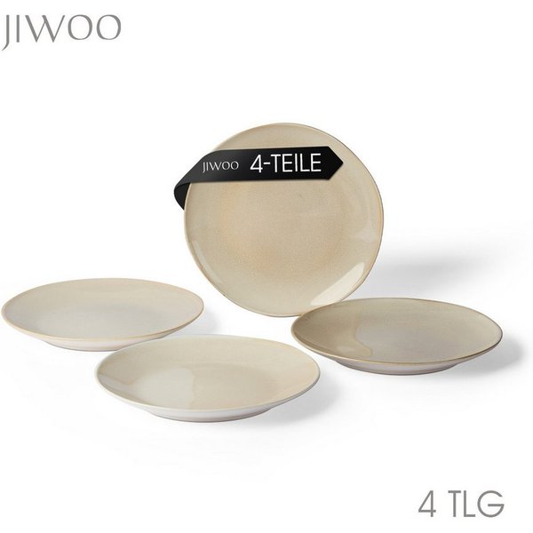 JIWOO Teller 4er Ø27,7cm, Speiseteller Steakteller Pastateller Dessertteller, (4 St), Keramik Hochwertiges Tellerset Braun Mikrowellenofen Spülmaschine