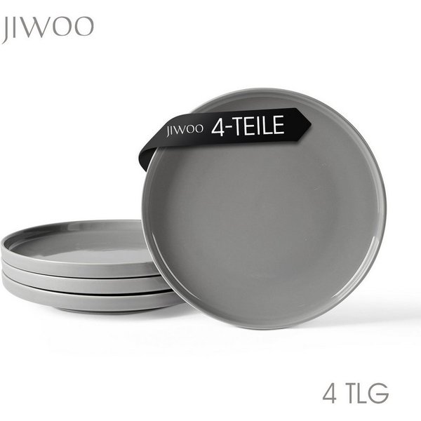 JIWOO Teller 4er Ø27,7cm, Speiseteller Steakteller Dessertteller Brotteller Plate, (4 St), Keramik Geschirr set Teller Grau Mikrowellen spülmaschinenfest Ø26,5c