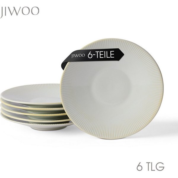 JIWOO Teller 6er Ø21,7cm, Pastateller Frühstücksteller Salatteller Dessertteller, (6 St), Keramik Hochwertiges Tellerset WeiB Mikrowellen spülmaschinenfest