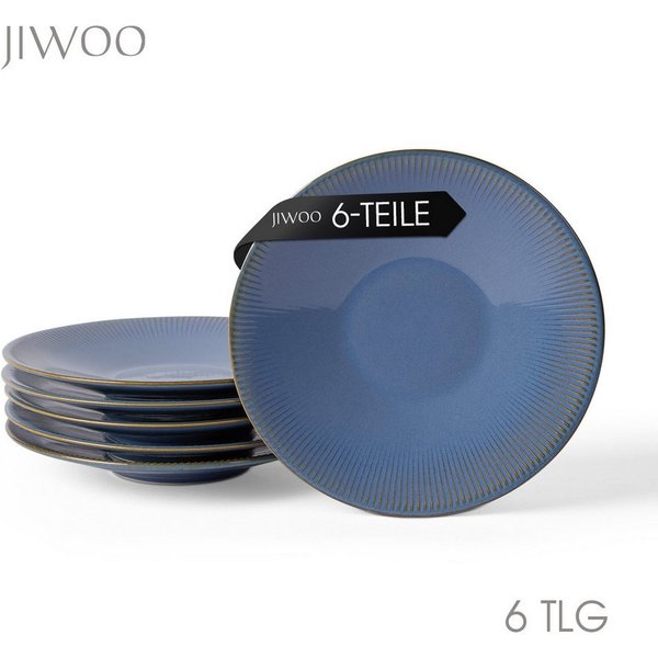 JIWOO Teller 6er Ø21,7cm, Pastateller Frühstücksteller Salatteller Dessertteller, (6 St), Keramik Hochwertiges Tellerset Blau Mikrowellen spülmaschinenfest