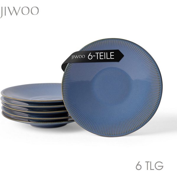 JIWOO Teller 6er Ø25cm, Speiseteller Pastateller Dessertteller Salatteller Plate, (6 St), 10 Zoll Keramik Tellerset Blau Mikrowellen spülmaschinenfest