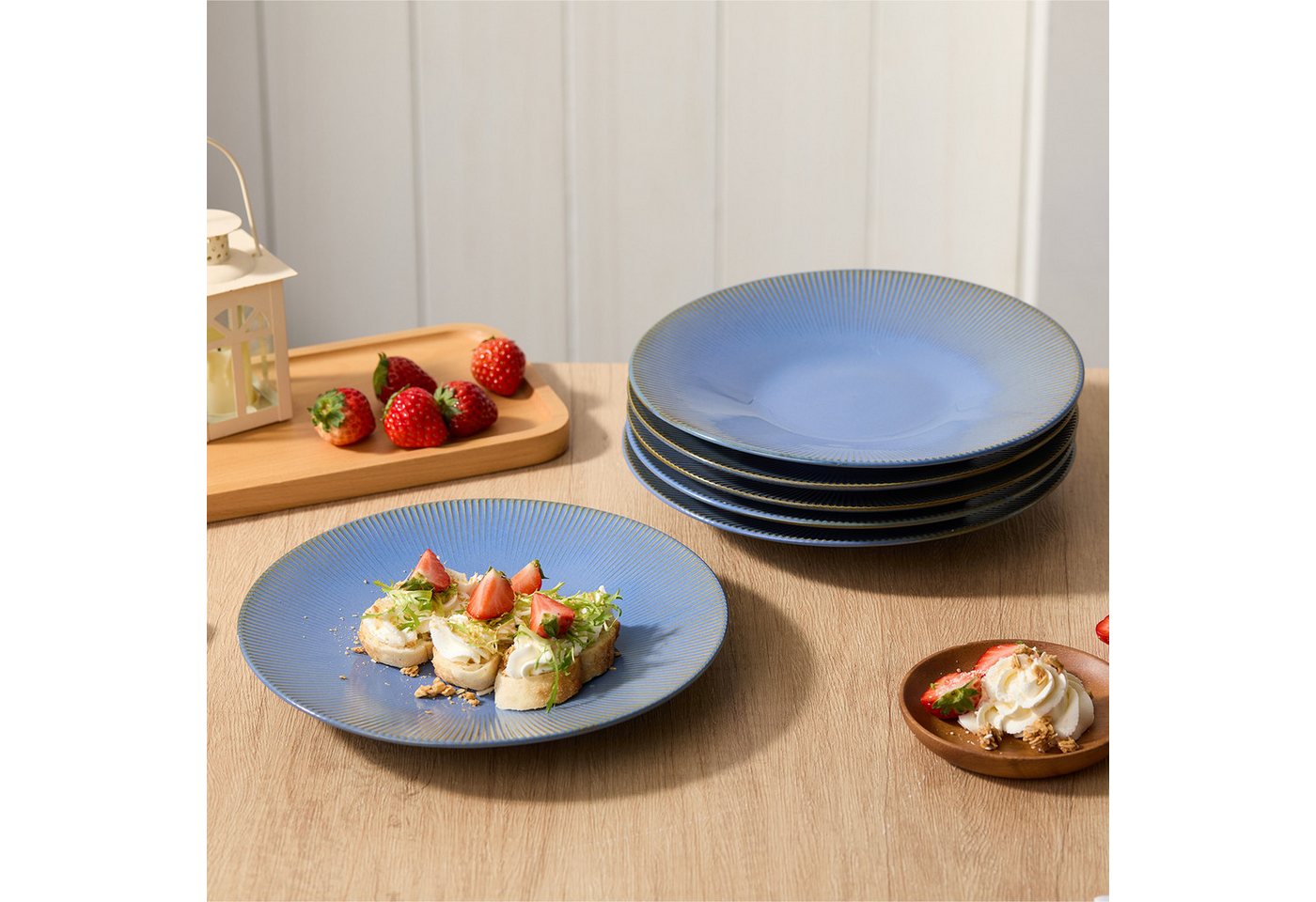 JIWOO Teller 6er Ø25cm, Speiseteller Pastateller Dessertteller Salatteller Plate, (6 St), 10 Zoll Keramik Tellerset Blau Mikrowellen spülmaschinenfest – Bild 5 von 5