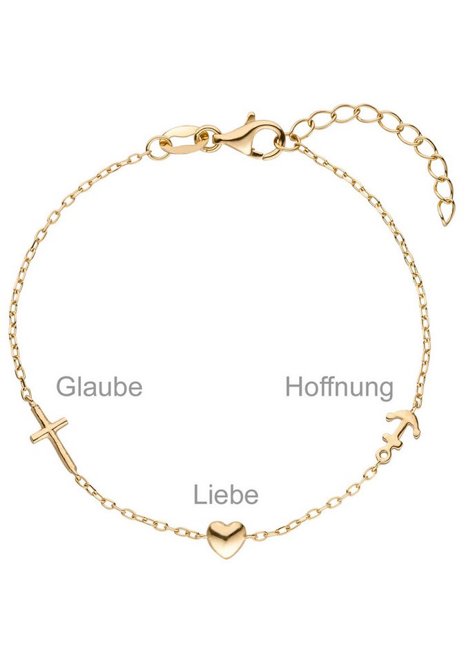 JOBO Armband Glaube Liebe Hoffnung, 925 Silber vergoldet 19 cm – Bild 3 von 5