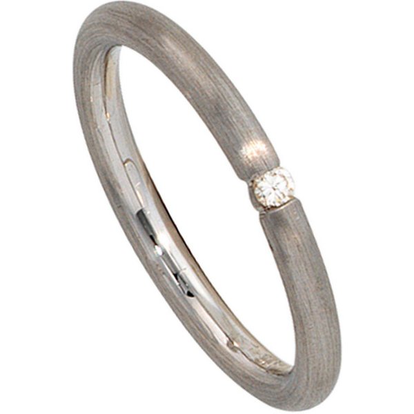 JOBO Diamantring Silberring matt, 925 Silber rhodiniert mit Diamant