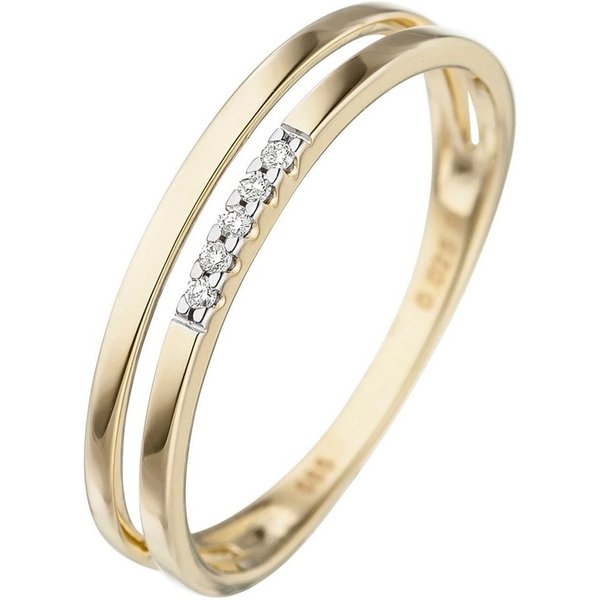 JOBO Diamantring, 585 Gold mit 5 Diamanten