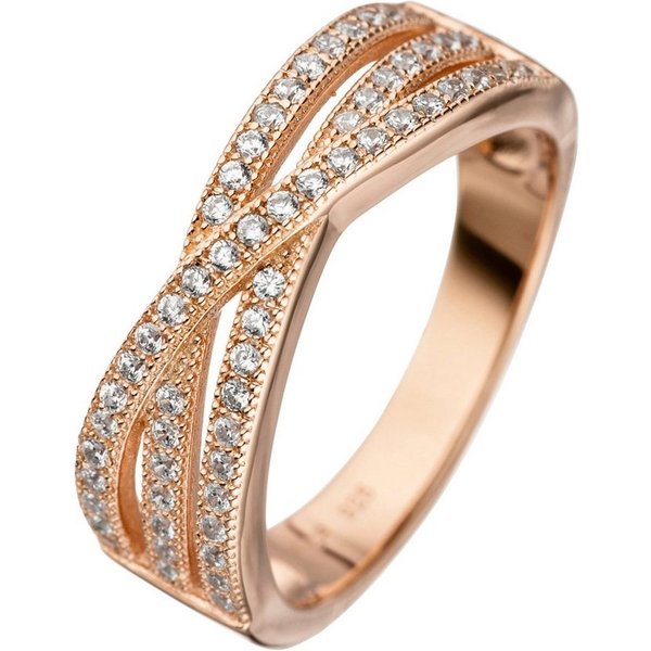 JOBO Fingerring, 925 Silber roségold vergoldet mit 60 Zirkonia