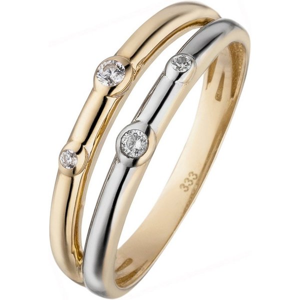 JOBO Fingerring, 333 Gold bicolor mit 4 Zirkonia