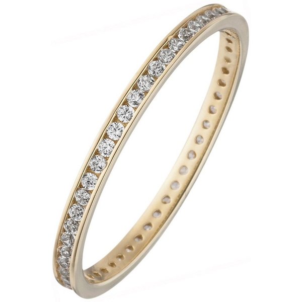 JOBO Fingerring schmal, 333 Gold mit Zirkonia rundum
