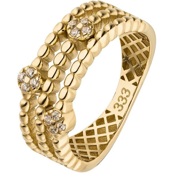JOBO Goldring Ring Damenring breit dreireihig, 333 Gold mit 12 Zirkonia