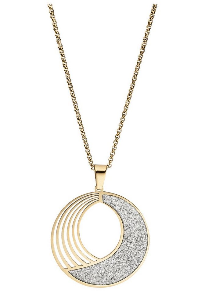 JOBO Kette mit Anhänger Glitzer-Effekt, rund Edelstahl 80 cm – Bild 3 von 3