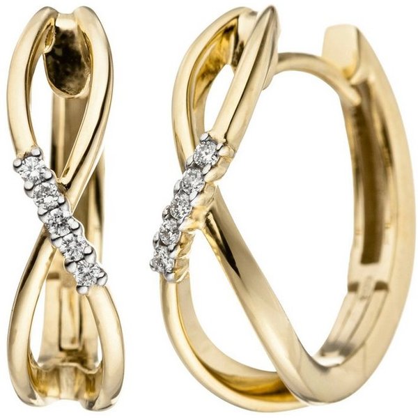 JOBO Paar Creolen, 585 Gold mit 10 Diamanten