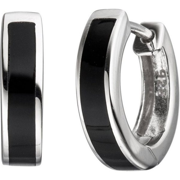JOBO Paar Creolen, rund 925 Silber mit Onyx-Imitation