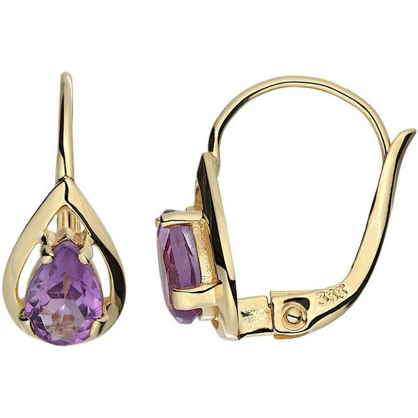 JOBO Paar Ohrhänger, Tropfen 333 Gold mit Amethyst