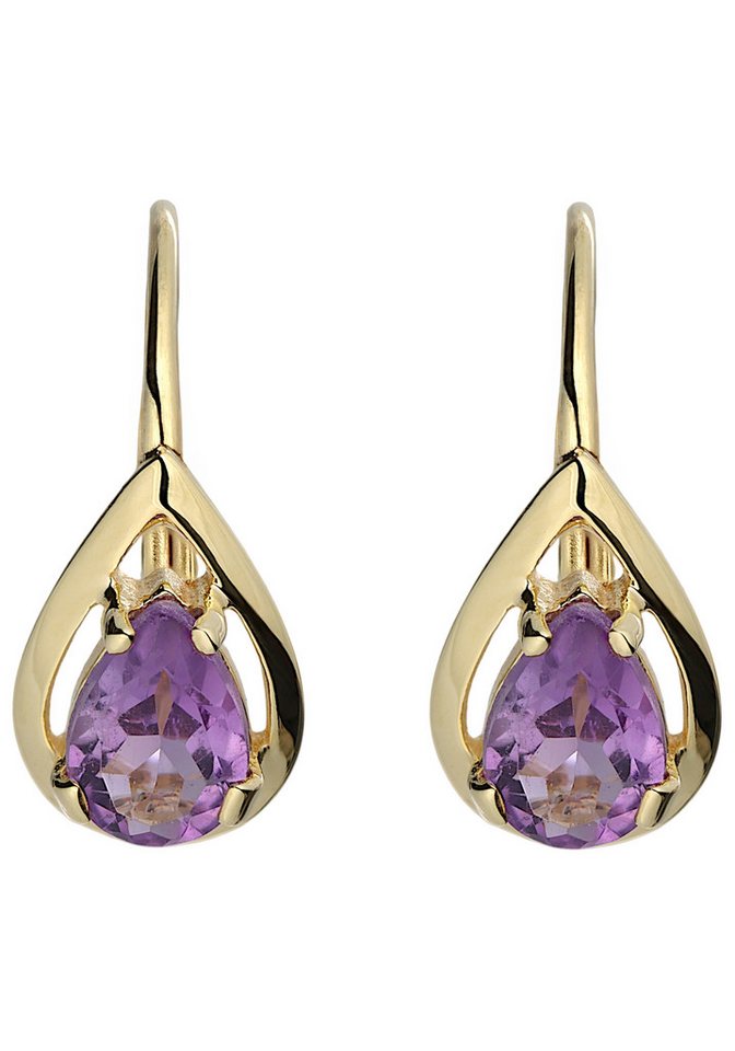 JOBO Paar Ohrhänger, Tropfen 333 Gold mit Amethyst – Bild 2 von 3