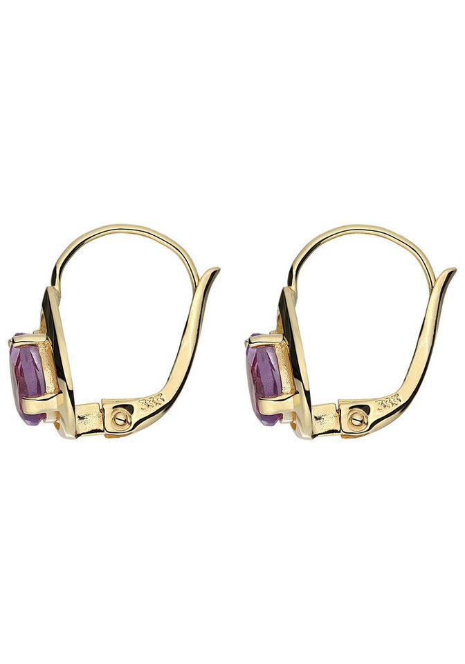 JOBO Paar Ohrhänger, Tropfen 333 Gold mit Amethyst – Bild 3 von 3