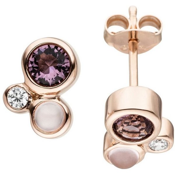 JOBO Paar Ohrstecker, 925 Silber roségold vergoldet Glassteine 4 Zirkonia