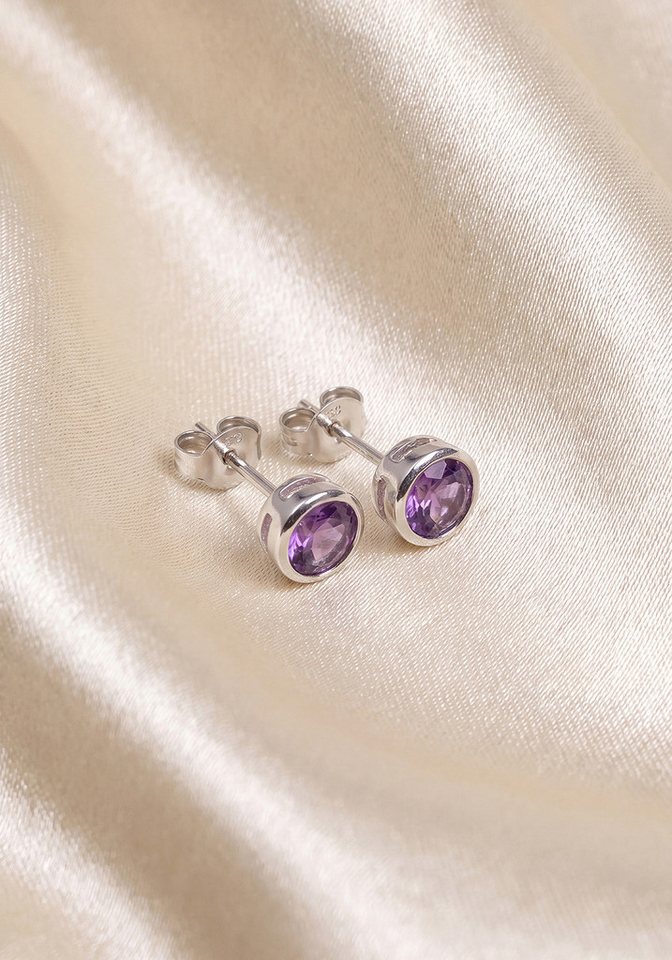 JOBO Paar Ohrstecker, 925 Silber mit Amethyst – Bild 3 von 3
