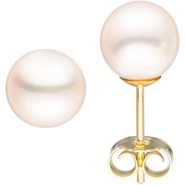 JOBO Paar Ohrstecker, 333 Gold mit Süßwasser-Zuchtperlen 7,5 mm