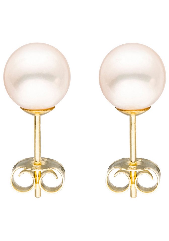 JOBO Paar Ohrstecker, 333 Gold mit Süßwasser-Zuchtperlen 7,5 mm – Bild 3 von 3