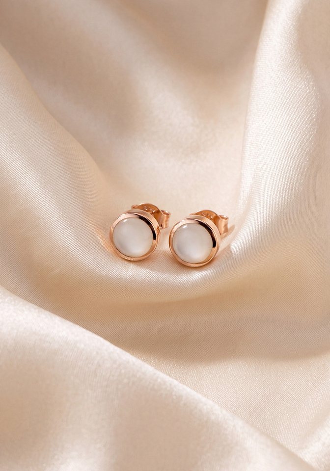 JOBO Paar Ohrstecker, 925 Silber roségold vergoldet mit Perlmutt-Einlagen – Bild 3 von 3