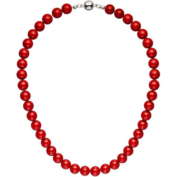JOBO Perlenkette, mit 42 Muschelkern-Perlen rot 45 cm