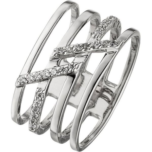 JOBO Silberring, 4-reihig breit 925 Silber mit 28 Zirkonia