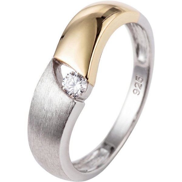 JOBO Silberring Ring, 925 Silber bicolor vergoldet mit Zirkonia