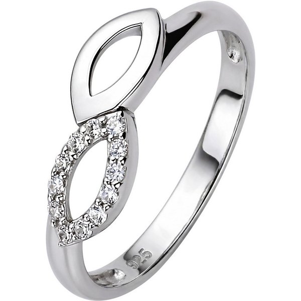 JOBO Silberring Ring Navette, 925 Silber mit 12 Zirkonia