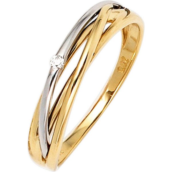 JOBO Solitärring, 585 Gold bicolor mit Diamant 0,02 ct.