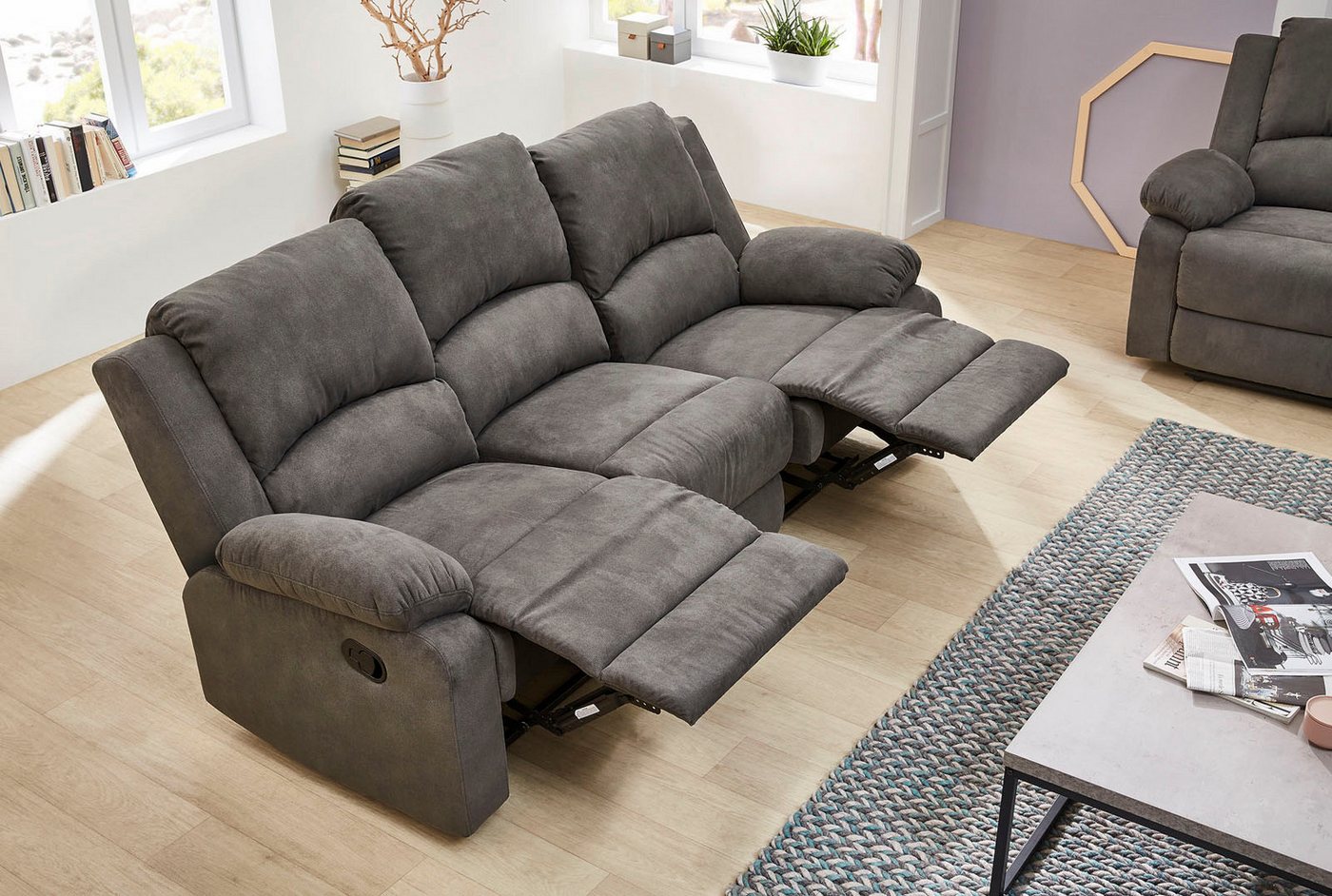 Jockenhöfer Gruppe 3-Sitzer Dakota, B: 204 cm, 2 Recliner-Sitze, Relaxfunktion, Liegefunktion, Tonnentaschenfederkern, hoher Komfort – Bild 2 von 5