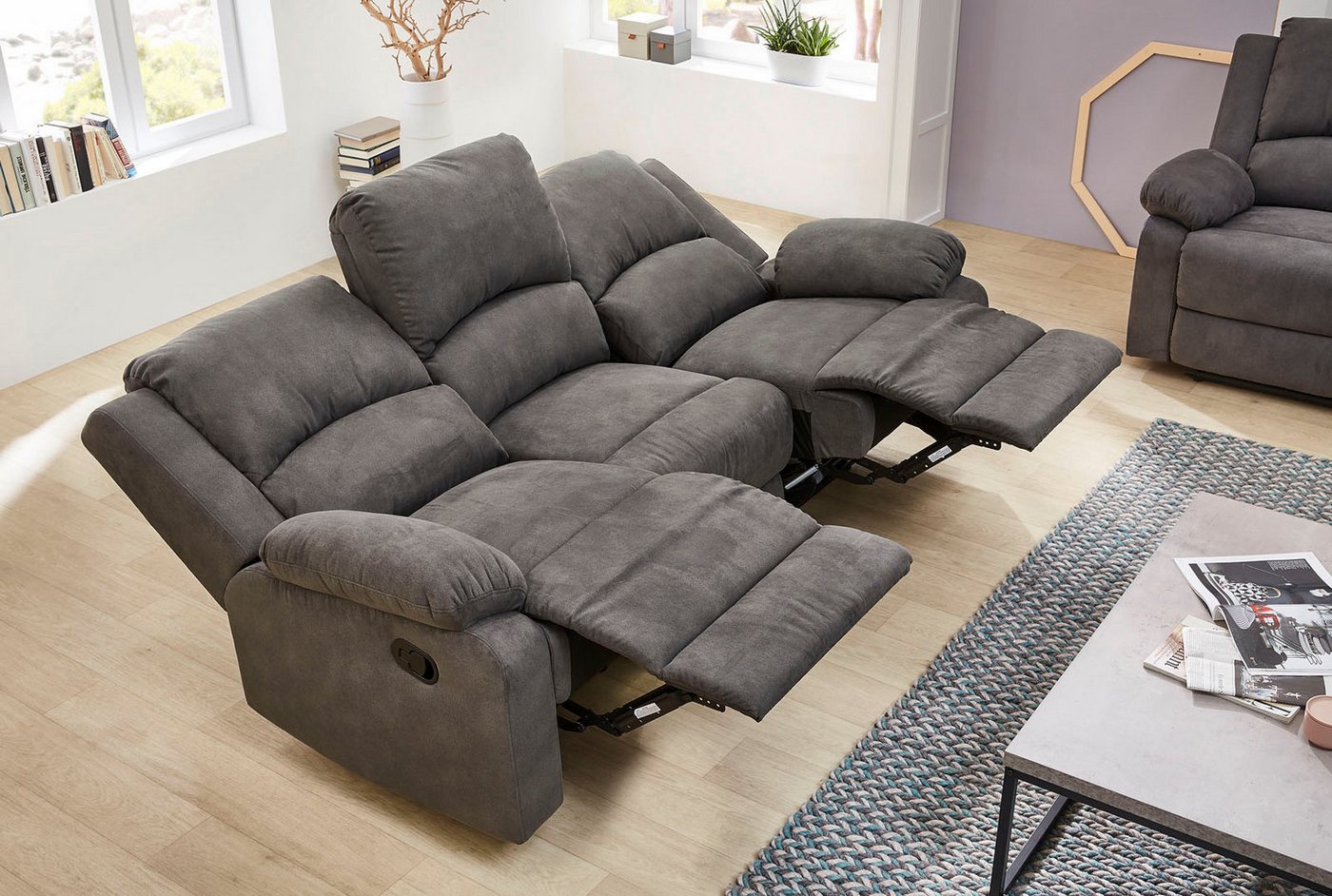 Jockenhöfer Gruppe 3-Sitzer Dakota, B: 204 cm, 2 Recliner-Sitze, Relaxfunktion, Liegefunktion, Tonnentaschenfederkern, hoher Komfort – Bild 3 von 5