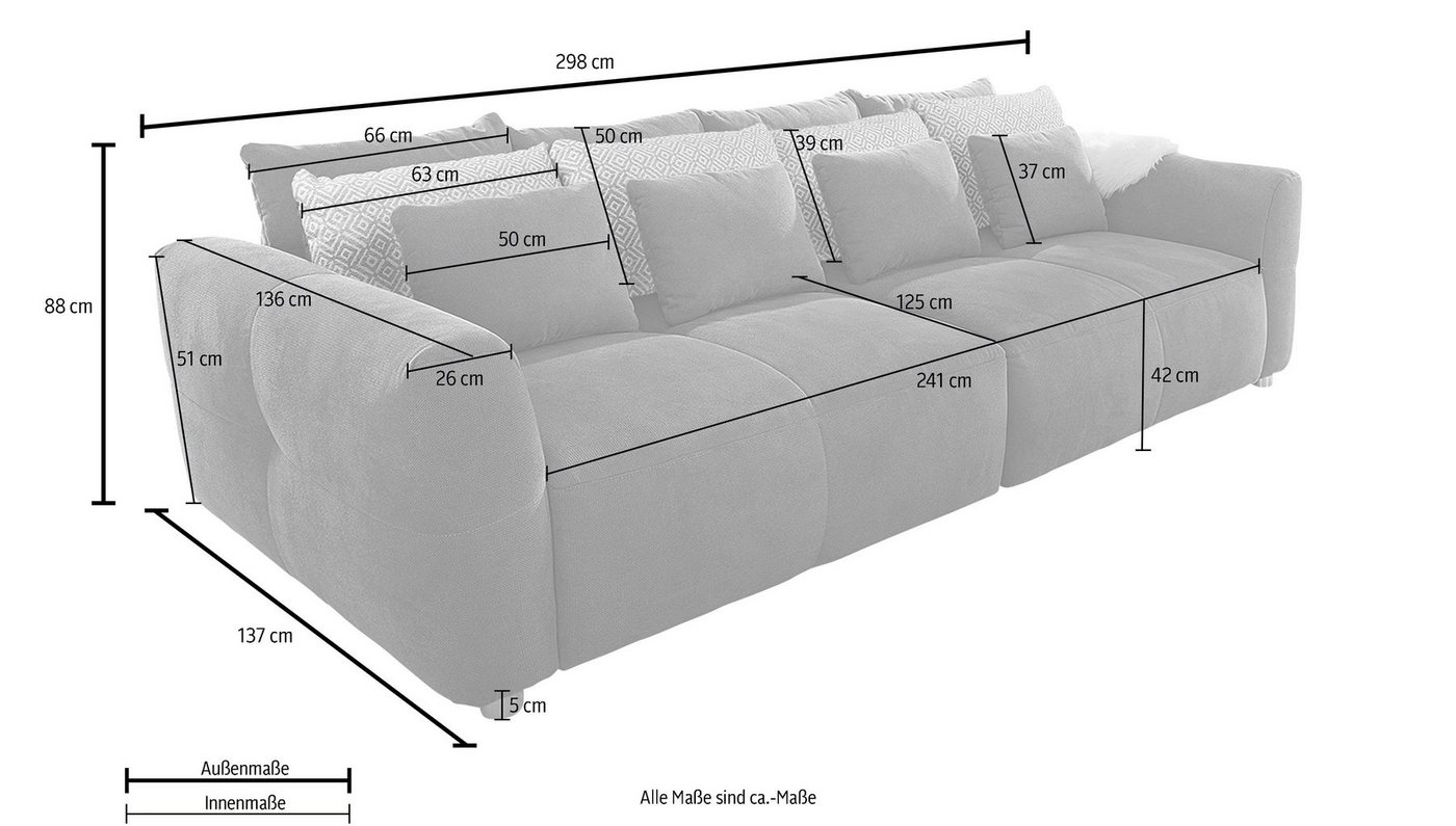 Jockenhöfer Gruppe Big-Sofa Gulliver, B: 298 cm, mit Zierkissen, Federkernpolsterung für angenehmen Sitzkomfort – Bild 5 von 5