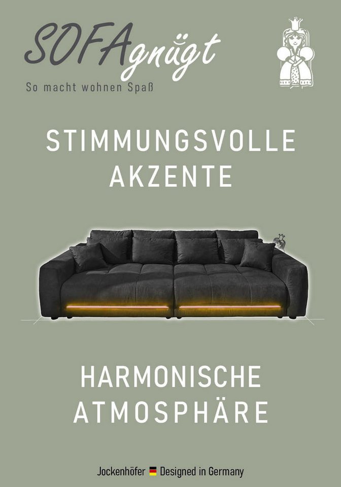 Jockenhöfer Gruppe Big-Sofa Lumina, XXL, B: 294 cm, mit LED-RGB-Beleuchtung, Liegefläche 120x240cm, Mega-Sofa, inklusive Federkernpolsterung und 10 Kissen – Bild 4 von 5