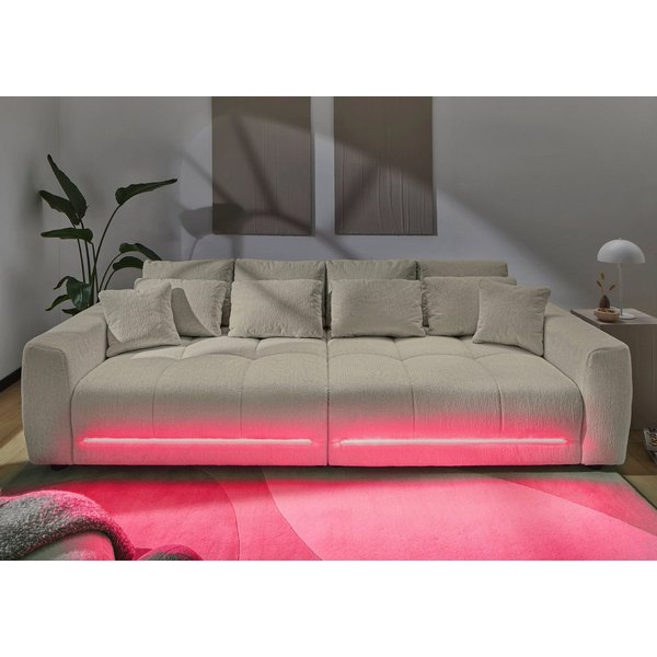 Jockenhöfer Gruppe Big-Sofa Lumina, XXL, B: 294 cm, mit LED-RGB-Beleuchtung, Liegefläche 120x240cm, Mega-Sofa, inklusive Federkernpolsterung und 10 Kissen