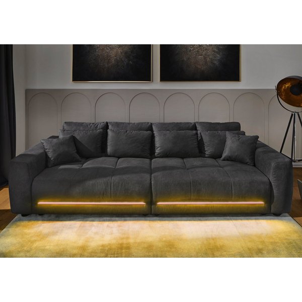 Jockenhöfer Gruppe Big-Sofa Lumina, XXL, B: 294 cm, mit LED-RGB-Beleuchtung, Liegefläche 120x240cm, Mega-Sofa, inklusive Federkernpolsterung und 10 Kissen