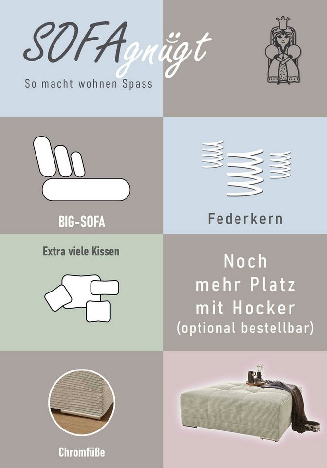 Jockenhöfer Gruppe Big-Sofa Moldau, B. 306 cm, mit Federkernpolsterung, Liegefläche 120x240 cm, Mega-Sofa im XXL-Format, Federkern, 12 Kissen – Bild 4 von 5